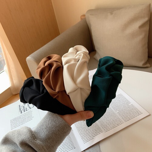 Korean Dongdaemun Style Pleated Wide Edge Solid Color Hair Clip Fashion Retro Hair Pin Korean Version Headband Hair Accessory for Women