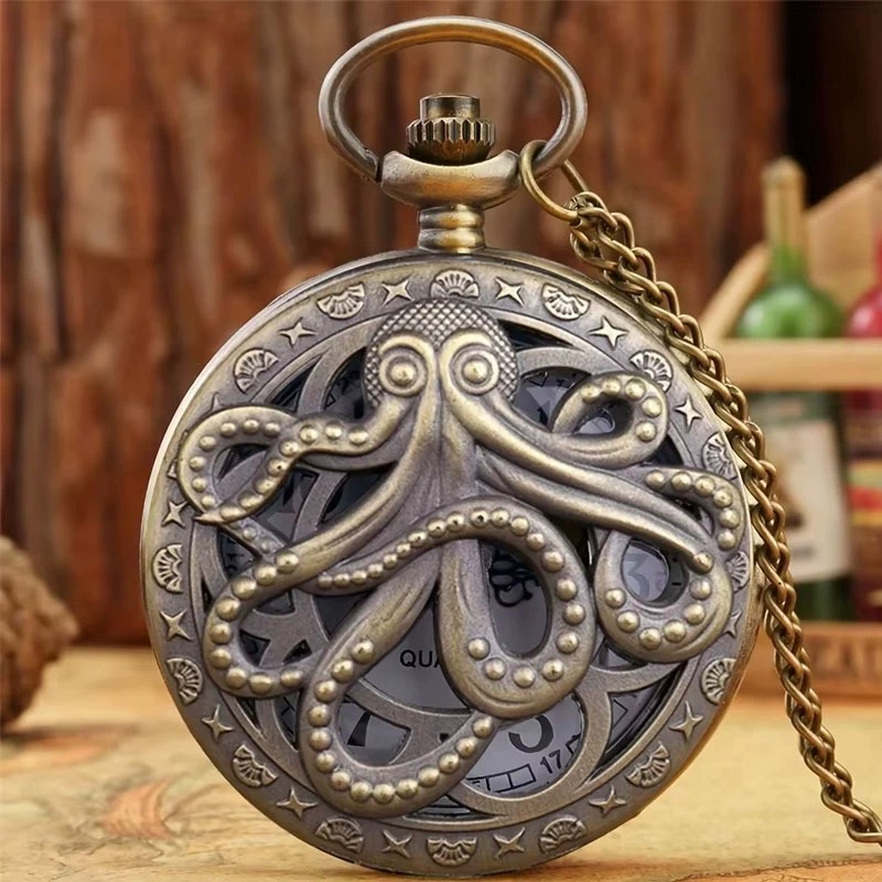 Retro Punk Black Octopus Creative Flip Quartz Pocket Watch