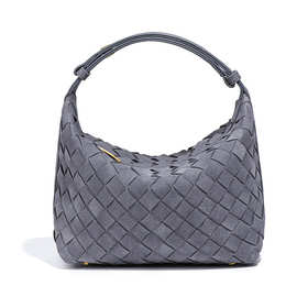 2025新款磨砂手工编织手提饭盒包时尚小巧迷你单肩包斜跨菱格女包