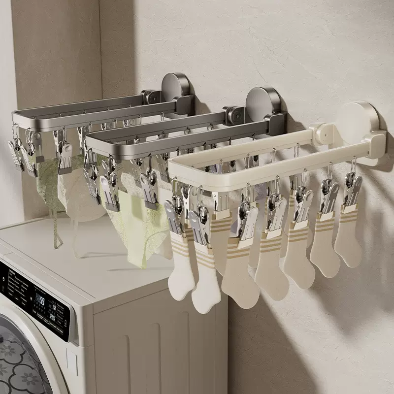 吸盘阳台晾衣架多夹子晾晒架儿童家用挂内衣折叠晾衣架晒袜子神器