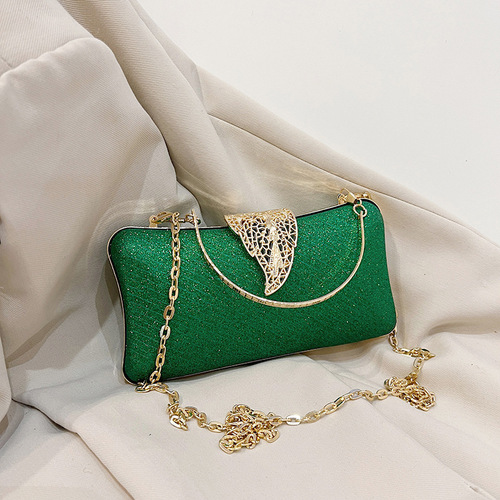 Evening bag European and American ladies handbag banquet chain crossbody bag dress evening dress women's bag gold leaf lock shoulder bag women