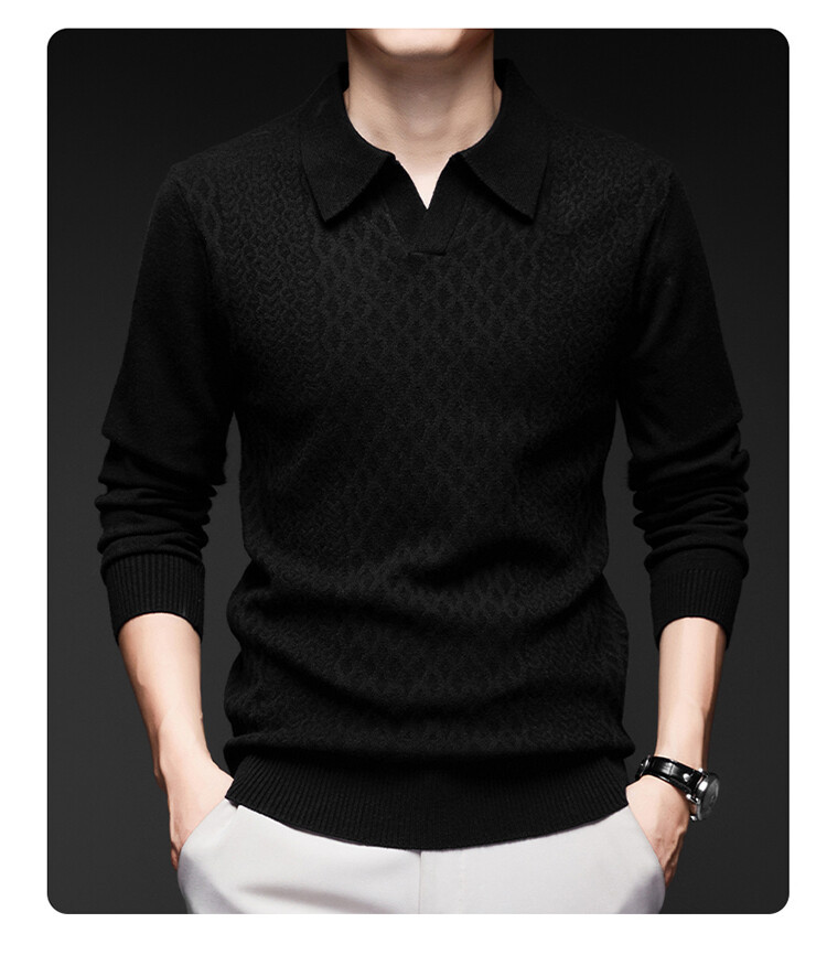 Nuevo comercio exterior con solapa suéter casual de hombre de manga larga camiseta de punto de color sólido de moda de otoño y invierno suéter de hombre simple