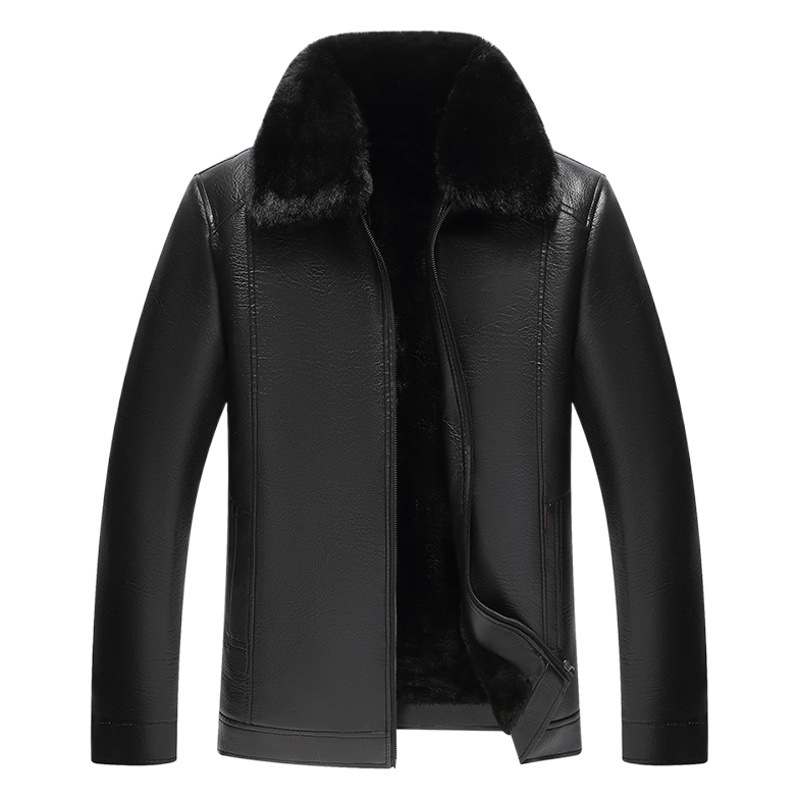 Full Network Low Price Winter Thickeneded Velvet Fur Collar Middle-Aged Pu Jacket Leather Jacket Middle-Aged and Elderly Casual Dad Men's Clothing