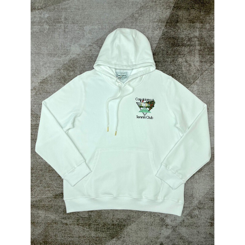 23Ss Autumn and Winter New Casablanca Drawstring Hooded Pullover Tennis Court Inverted Triangle Embroidered White Sweatshirt 23Ss Autumn and Winter New Casablanca Drawstring Hooded Pullover Tennis Court Inverted Triangle Embroidered White Sweatshirt