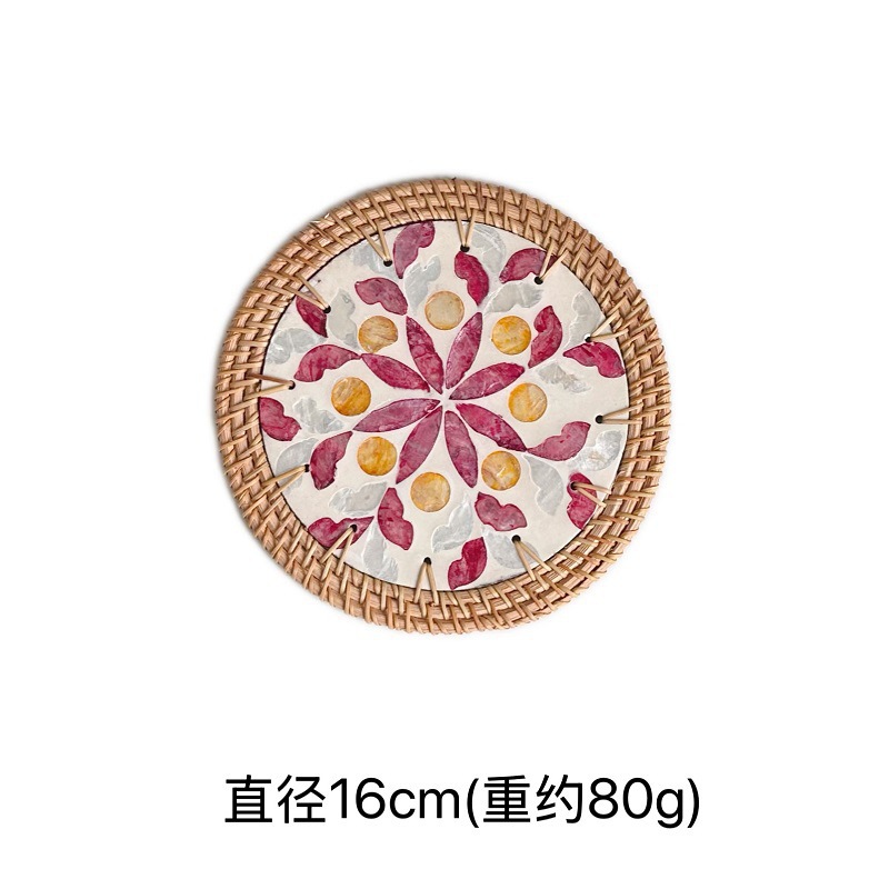 Alfombrilla aislante de concha, posavasos para hoteles y hostales, alfombrilla de desayuno con borde de ratán, alfombrilla antisalpicaduras para mesa de café, aislamiento térmico y protección contra quemaduras.