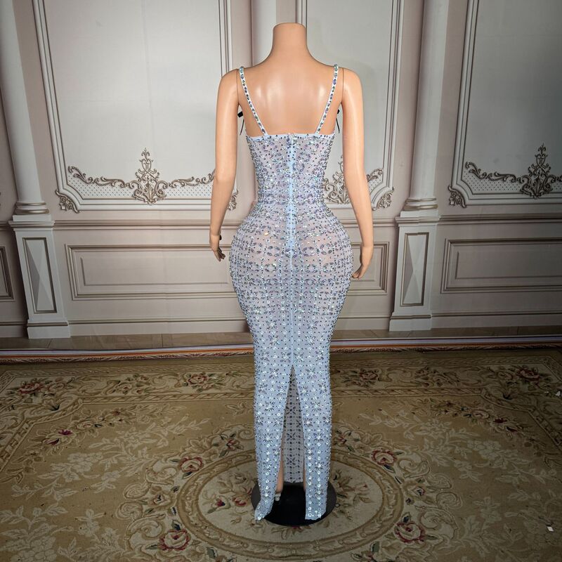 New Sexy Deep V-Neck Sparkling Rhinestone Dress for Adult Models, Fashion Show Outfit, Banquet Host Gown New Sexy Deep V-Neck Sparkling Rhinestone Dress for Adult Models, Fashion Show Outfit, Banquet Host Gown