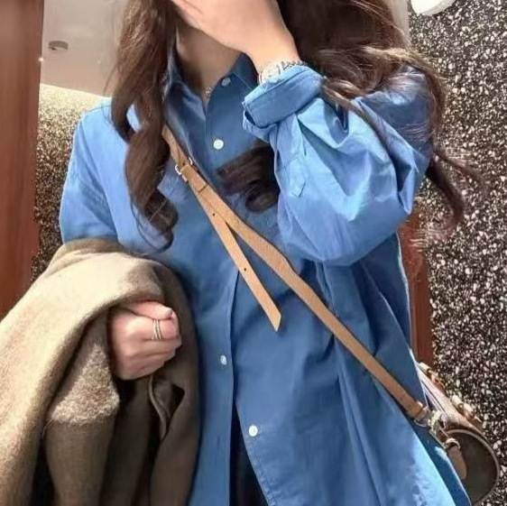 Korean High-End Blue Shirt Tops and Jackets for Women Spring and Summer Loose Long-Sleeved Temperament Lazy Style Shirts Wholesale Korean High-End Blue Shirt Tops and Jackets for Women Spring and Summer Loose Long-Sleeved Temperament Lazy Style Shirts Wholesale