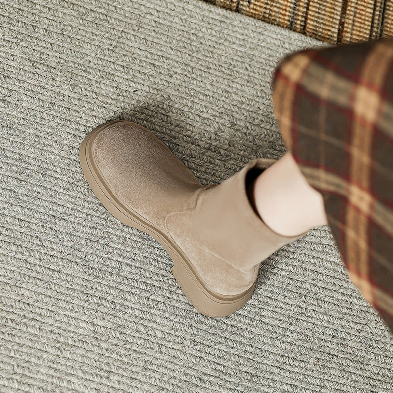 Короткие сапоги, женские осенне-зимние 2023, новые винтажные короткие сапоги на массивном каблуке с круглым носком, замшевые универсальные тонкие сапоги, женская обувь