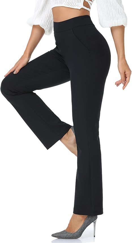 Women's High Waisted Dress Pants Business Casual Workwear With Pocket Covers Versatile Regular Fit Casual Pants_ecoleips.com
