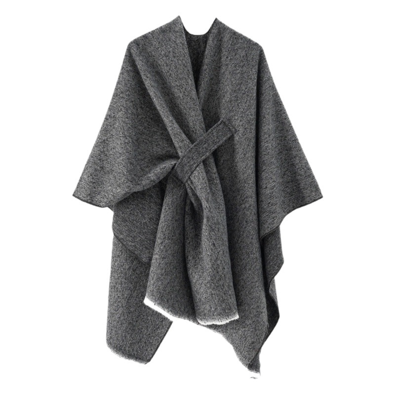 in stock European and American Foreign Trade Solid Color Shawl Plain Cashmere with Bars Split Cloak for Autumn and Winter Warm Scarf for Women