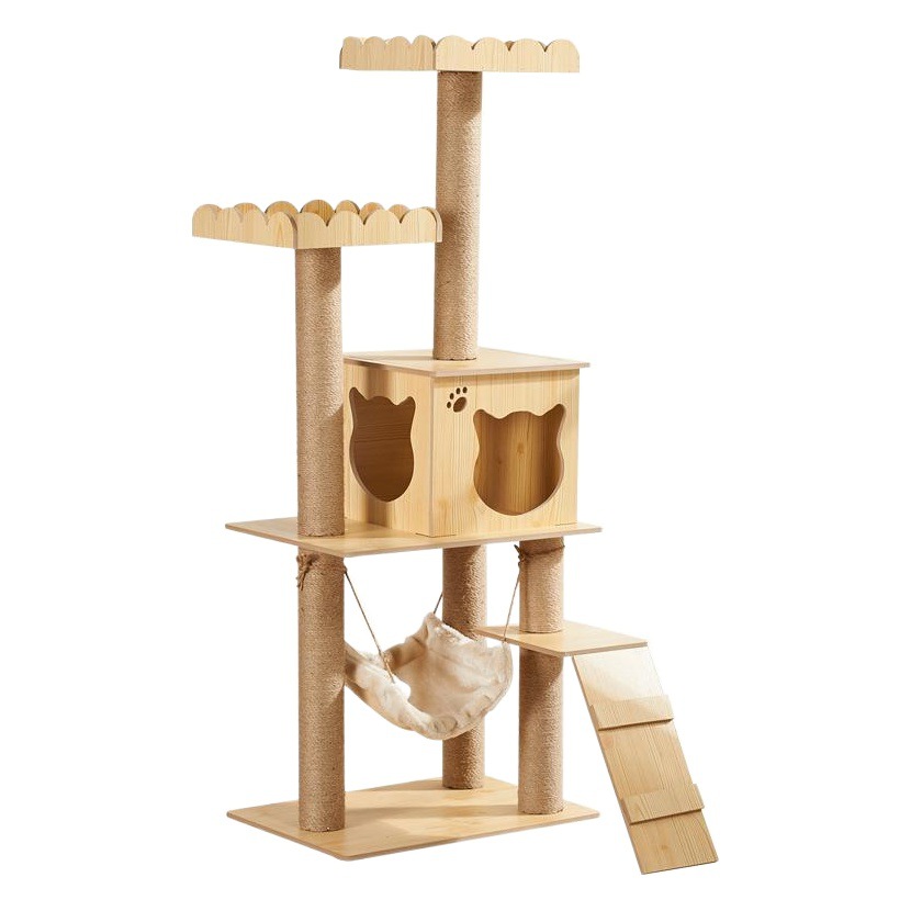Árbol para gatos, casa para gatos, poste rascador para gatos al por mayor, pilar para afilar uñas, plataforma para saltos de gatos, plataforma de observación para gatos, distribución de comercio exterior.