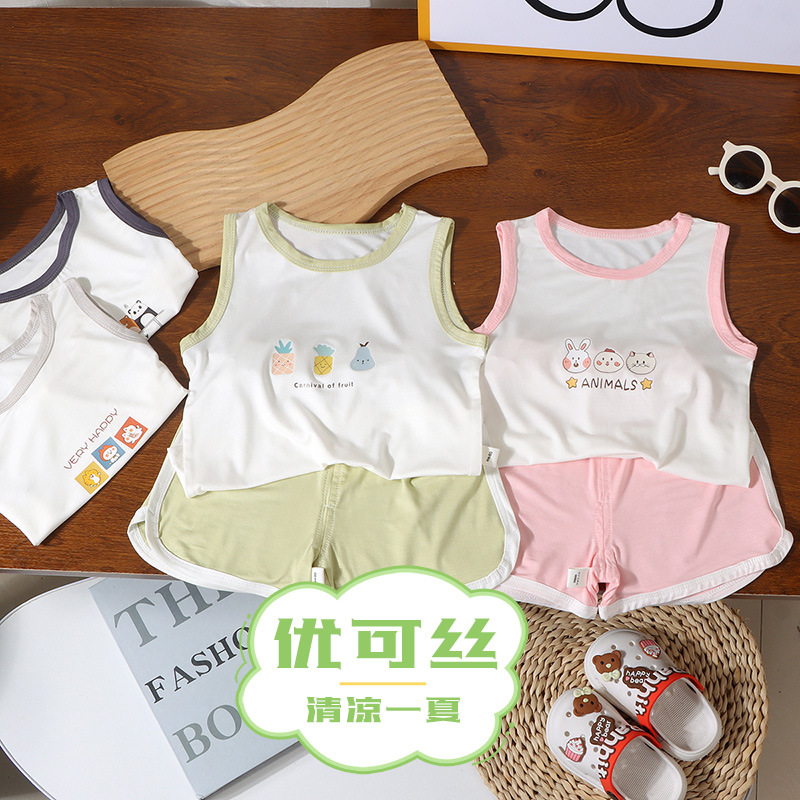 New Summer Children's Vest Set Eco Silk Boys and Girls Two-Piece Sleeveless Vest Children's Clothing Wholesale