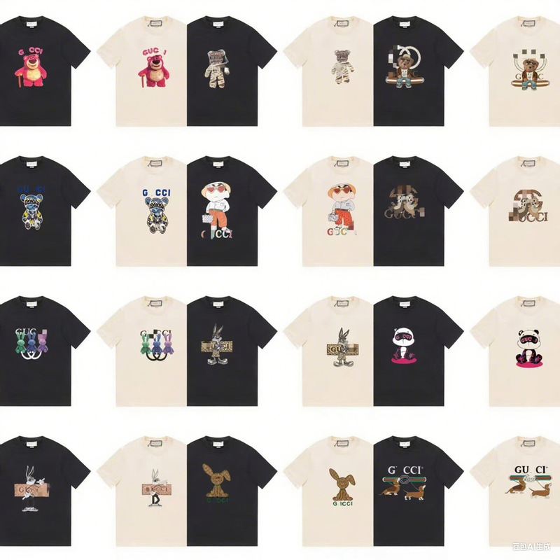 Cross-Border 25 Gu Gu Brand Trendy Spring and Summer New Luxury Pattern Print Fashion High Version Gu Short-Sleeve T-Shirts