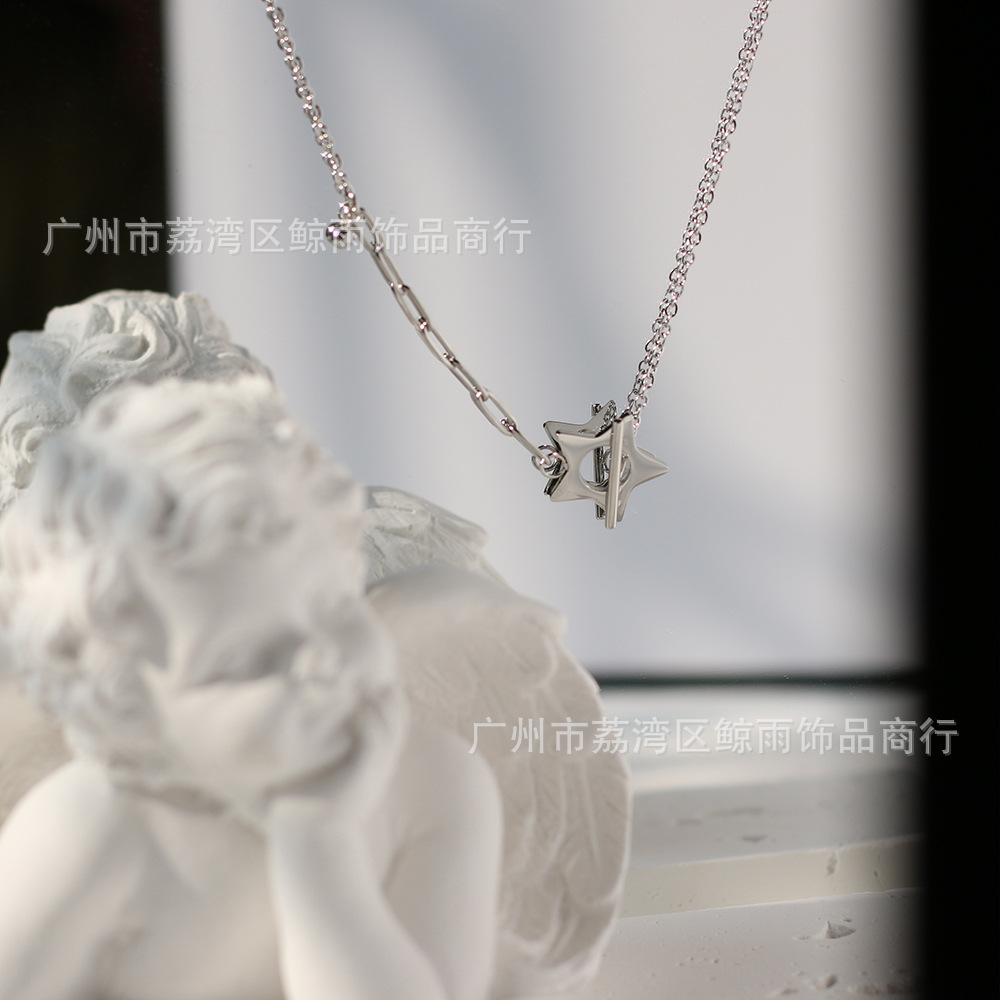 Xl079 Five-pointed Star Ot Buckle Chain South Korea Dongdaemun Small Ball Silver Necklace Clavicle Chain Titanium Steel No Fading display picture 8