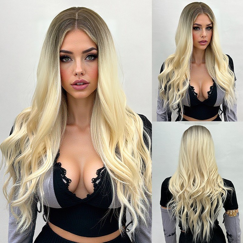 Curly Layered Wig Full Length Cosplay Style Gradient Beige Pink Wig For Women With Bangs Synthetic Hair Extensions_voghion.com