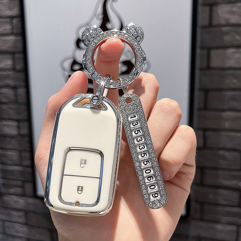 BT 키 타입 A - 스마트 2버튼 [싱글 쉘 화이트] + 실버 우주 비행사 다이아몬드 버클 + 실버 번호판