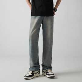 复古星空纹牛仔裤男士宽松直筒春夏美式高街水洗阔腿长裤高街风