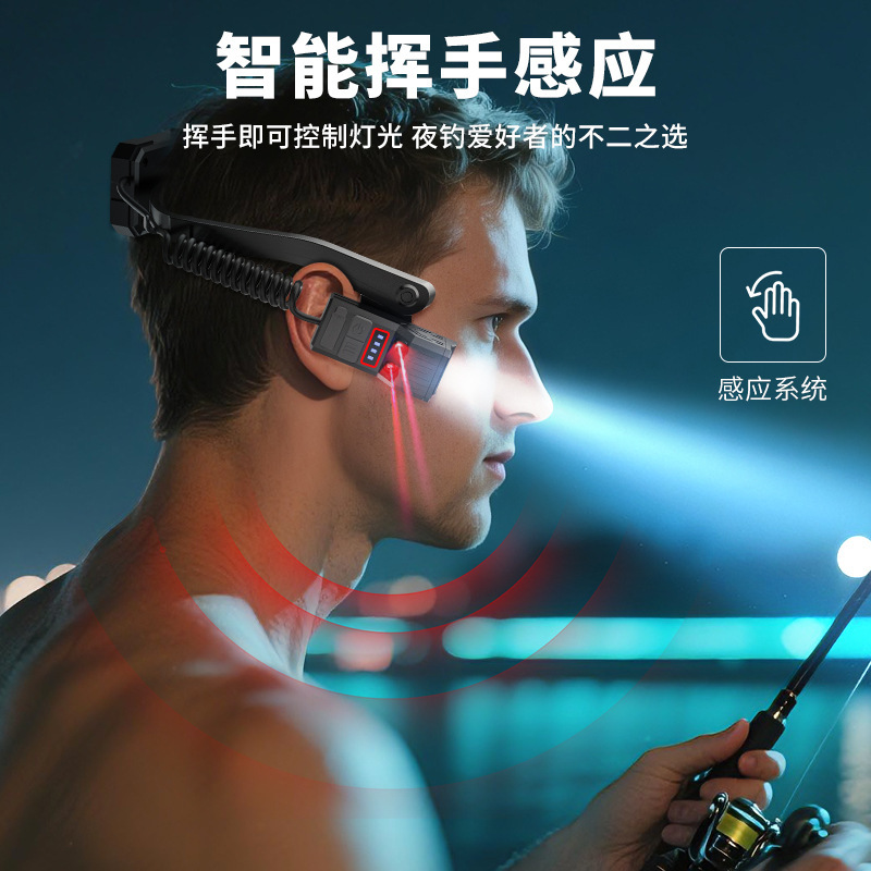 跨境新款侧挂耳感应头灯USB充电户外便携夜钓骑行多功能LED头灯|undefined