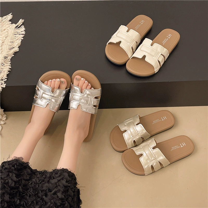 Женские сандалии-слипоны в французском стиле, новые летние пляжные плоские сандалии для улицы 2025 года.