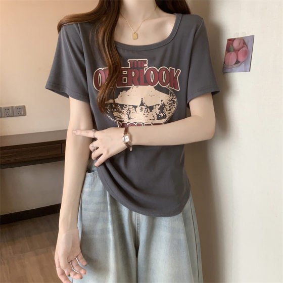 European Large Size Women's Short-sleeved T-shirt Women's Chubby Women's Design Sense Niche Slim-fit Slim-fit Meat-covered All-match Top for Summer