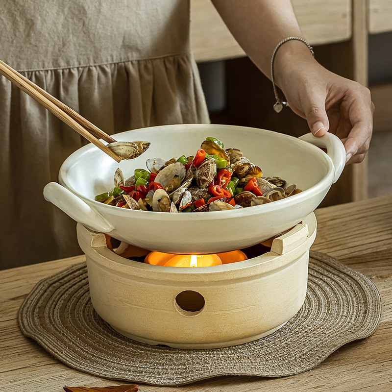 Cazuela gruesa práctica, olla de cerámica de alto valor, papilla resistente a altas temperaturas, con mango que no es fácil de romper, vajilla de caldera de fuego doméstica