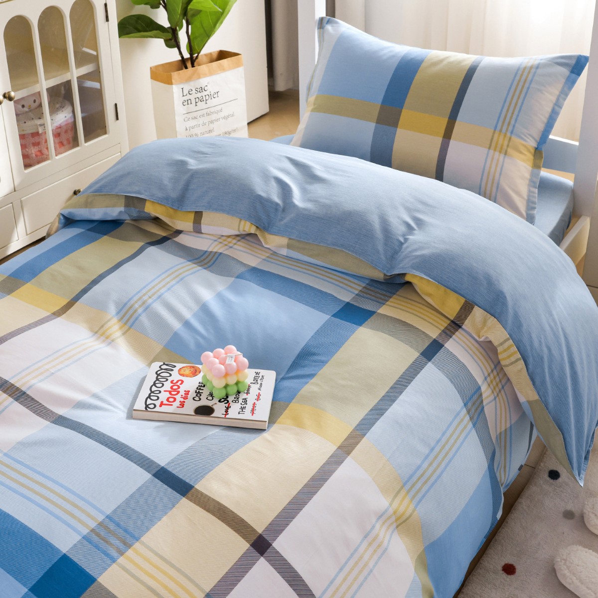 Dormitorio de estudiantes universitarios cama de tres piezas de algodón puro algodón sábanas únicas cubierta de colcha un conjunto completo de seis piezas