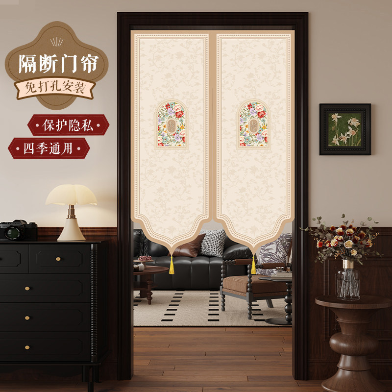 American-Style Irregular-Shaped Door Curtain, Half Curtain for Bedroom Decoration, Hanging Curtain for Kitchen Partition, No-Drill Bathroom Partition Curtain, Short Curtain