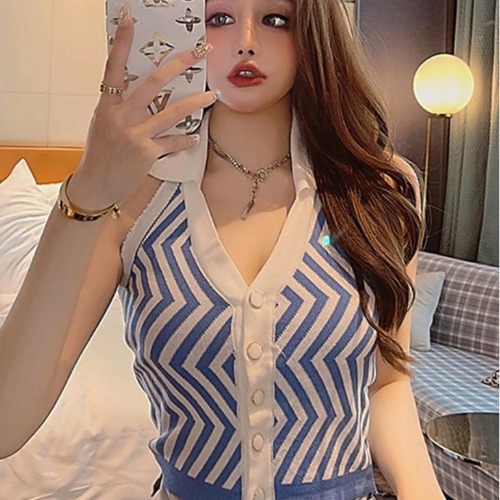 Summer retro sexy knitted T-shirt