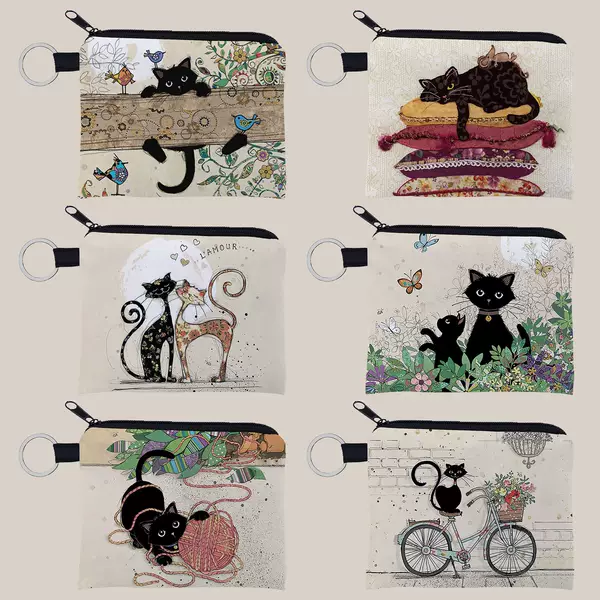 Cross Border Hot Sale Cute Cat Printed Pattern Coin Purse Portable Keychain Coin Bag Girls Women Gift