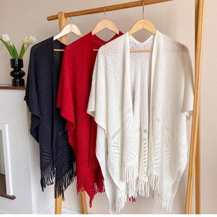 Literary Style Hollow Fringe Cheongsam Shawl All-match Spring Autumn Winter Niche Simple Elegant Cloak Cardigan