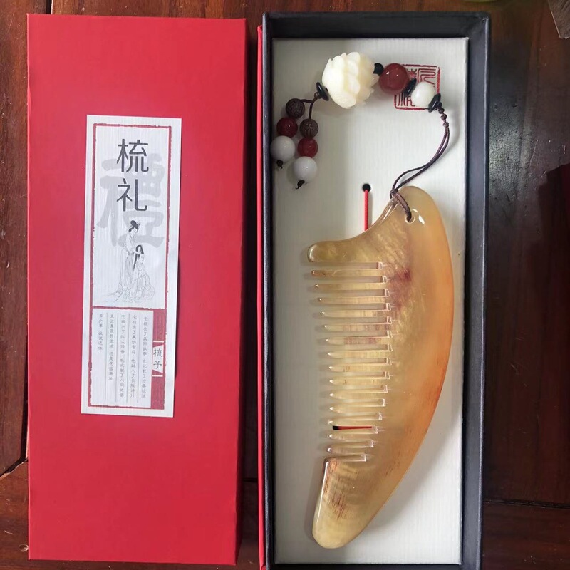 黄牛角天然牛角櫛は大きな羊の三角櫛14センチの頭部経絡マッサージ櫛羊角を厚くした|undefined
