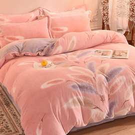 加厚双面牛奶绒床上四件套加绒2025新款珊瑚绒床单法兰绒床品