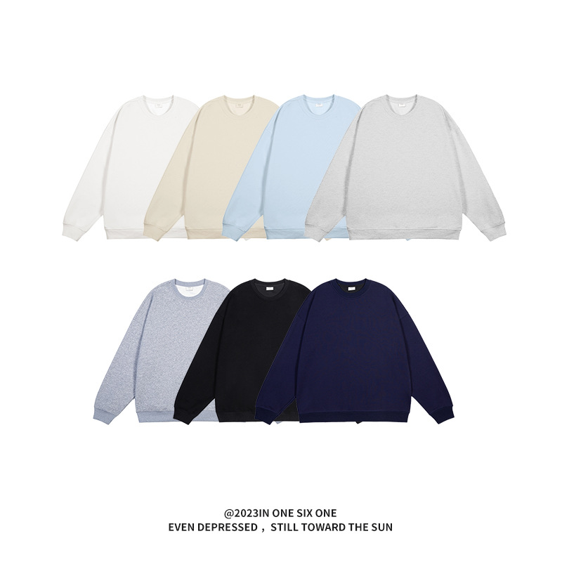330g Heavyweight Round Neck Sweatshirt for Men and Women in Autumn and Winter New Loose and Versatile Bottoming Shirt Pure Color Inner Long-Sleeved Top