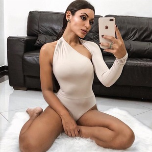 2023 Amazon cross-border European and American sexy one-shoulder tight jumpsuit elegant commuter milk silk bottoming shirt