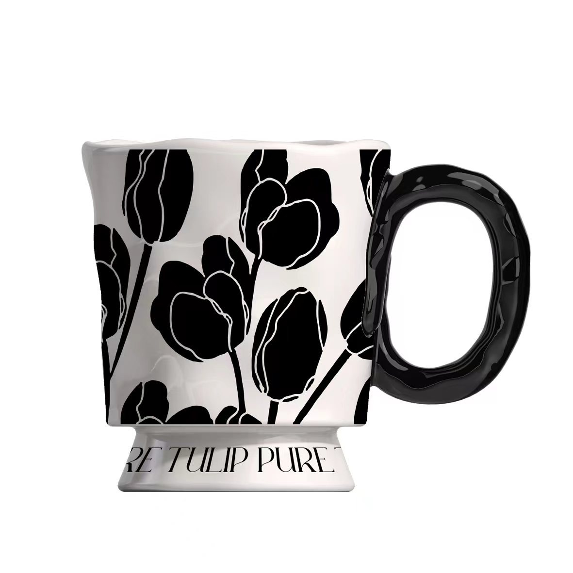 Taza de agua de cerámica retro Tulip Garden Taza de pie alto para parejas Taza de café Taza de regalo de agua bebida