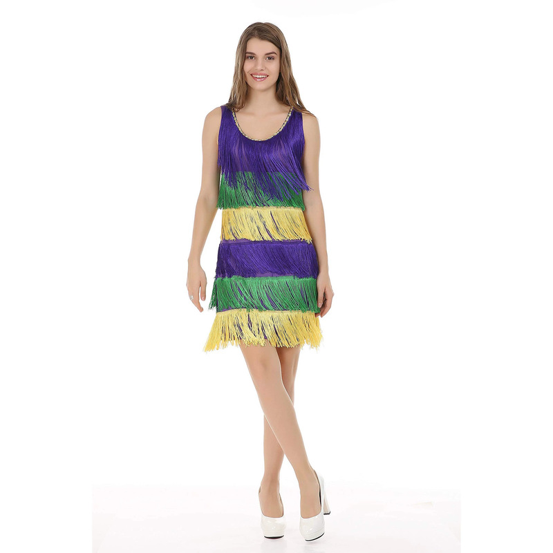 Cross-Border Carnival Party Sequin Tassel Dress Mardi Gras Women's Sexy Ball Gown Long Skirt