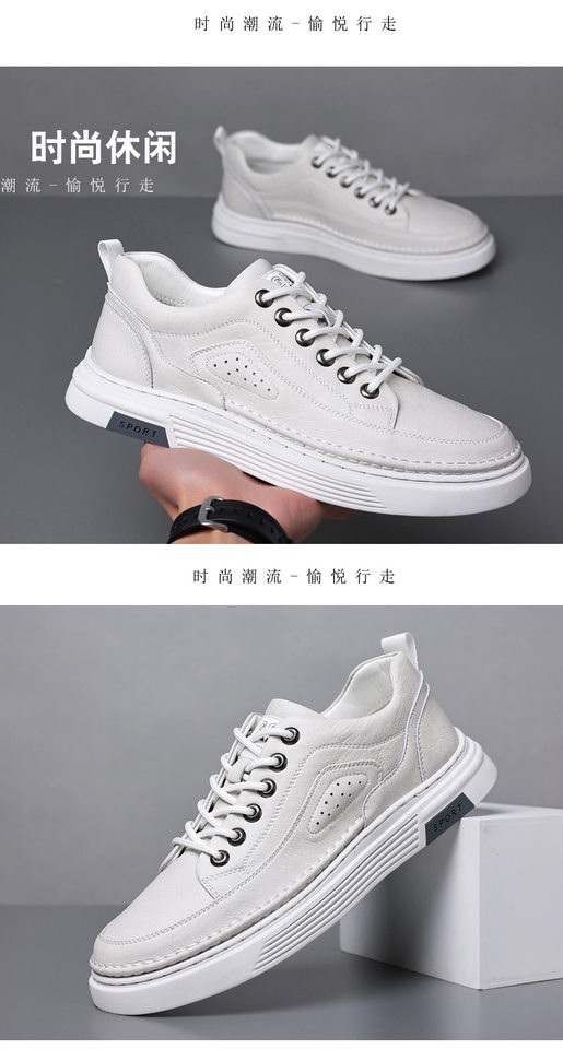 Giày da nam công sở cổ thấp đế mềm, giày sneaker da bò phối dây buộc, gót thấp 1–3 cm — GX2033 màu trắng, GX2033 màu xám chi tiết 22