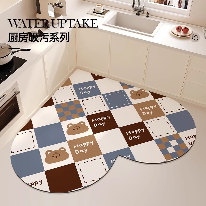 격자 무늬 해피 베어 하트 블루