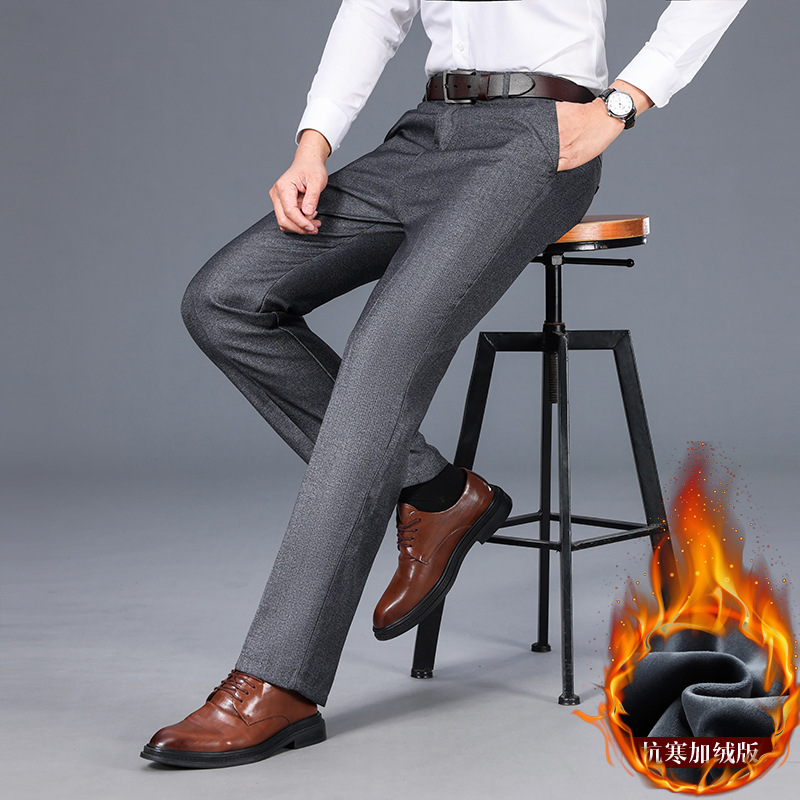 Pantalones Casuales de Negocios Estilo 2025 para Hombres de Mediana Edad y Mayores, Pantalones Casuales Gruesos con Forro Polar para Otoño e Invierno, Pantalones Largos para Papá