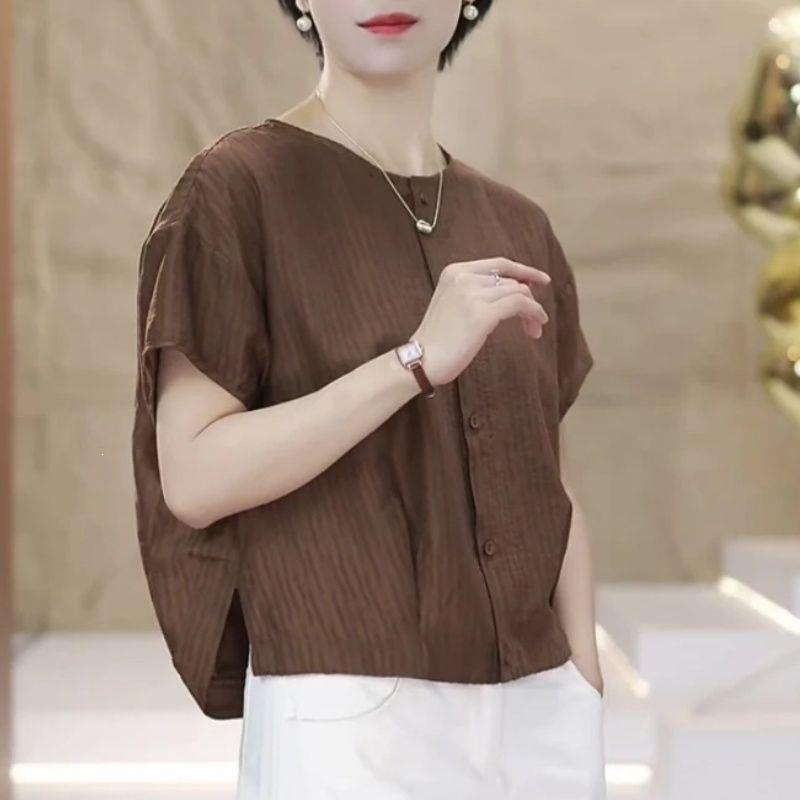 Plus-Size Short-Sleeve Tops for Women, New Stylish Puff-Sleeve Design, Unique Style That Hides the Body Shape and Makes You Look Slimmer, Suitable for Petite Figures, Elegant Shirts