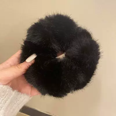 Autumn and Winter Elegant Mink Plush Headband 2025 New Classy Large Intestine Hair Band Retro Rubber Band Women's Hair Tie (Saç üçün rezinlər) - black-intestinal-loop