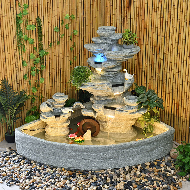 户外庭院鱼池假山流水喷泉造景装饰别墅大型轮景观循环水摆件