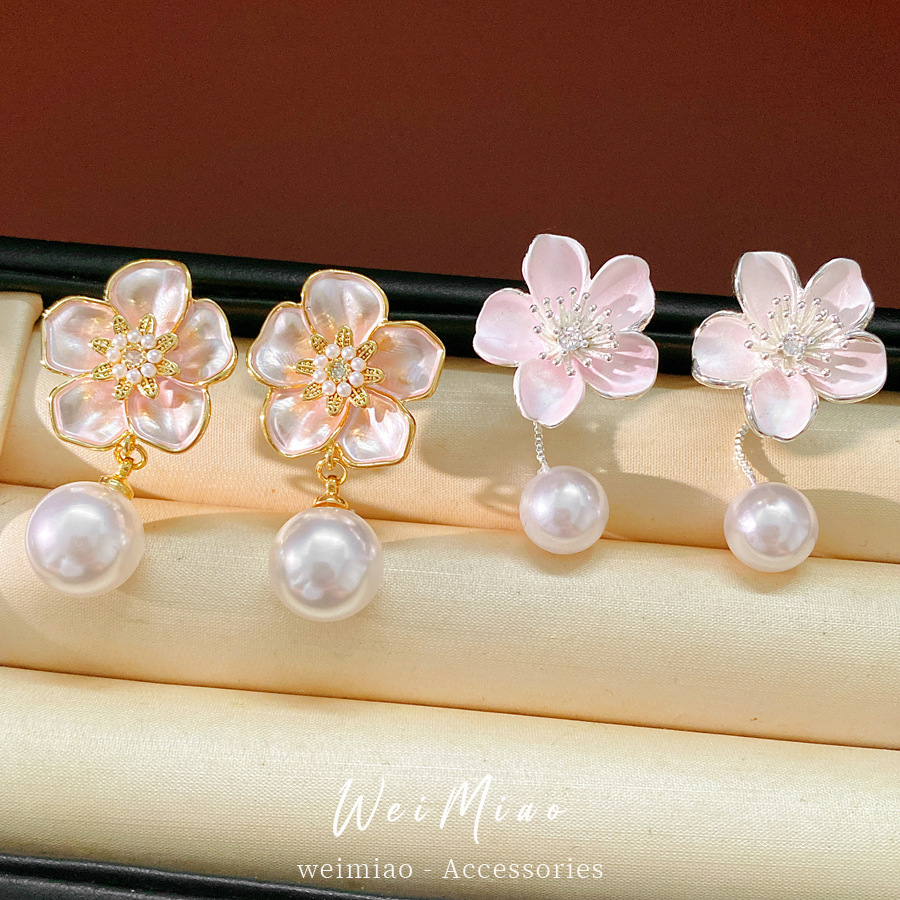 Aguja de plata zircon goteo flor perla pendientes pequeños frescos dulces accesorios de vacaciones pendientes lujosos de alta calidad pendientes