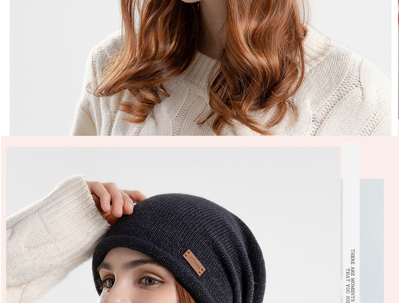 9941 Autunno e inverno pelo sottile lavorato a maglia piccola etichetta tinta unita versatile cappello al chiaro di luna fascia grande da donna Baotou_voghion.com
