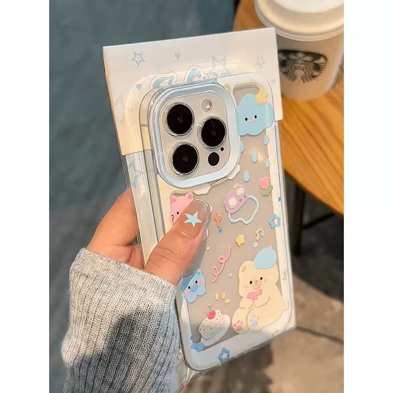 Phone Case (Apple iPhone 15 Series) Cute 3D Bear Design, Transparent Soft TPU with Camera Lip