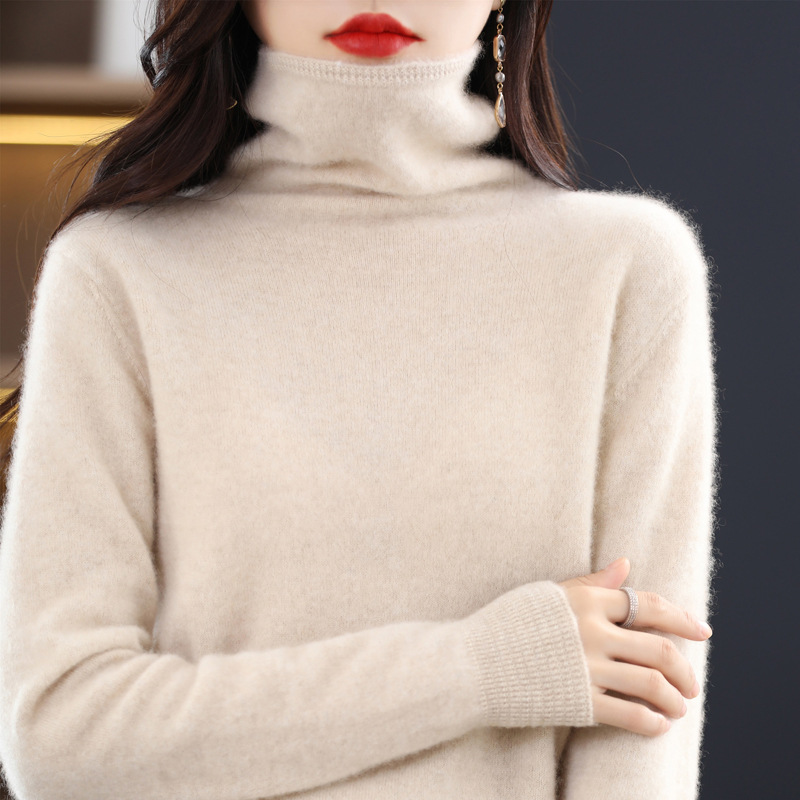 Ropa de primera línea 100 suéter de lana cuello de pila de mujer Otoño e Invierno cuello alto suelto sin costuras jersey de Cachemira suéter de fondo