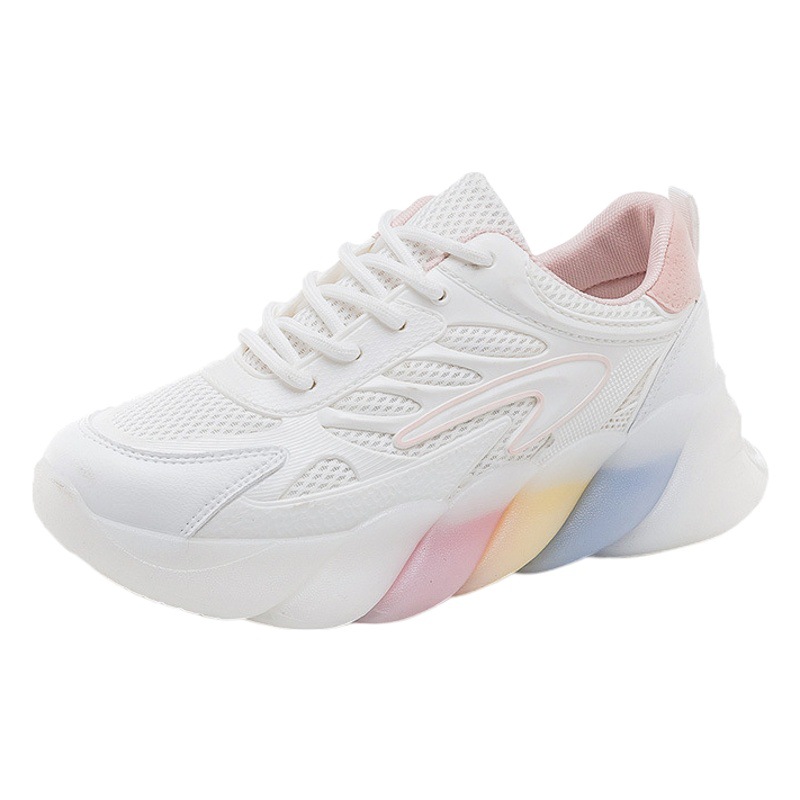 Popcorn bottom zapatos de papá para las mujeres 2021 verano nuevo fondo grueso zapatos blancos malla transpirable aumento zapatilla B08