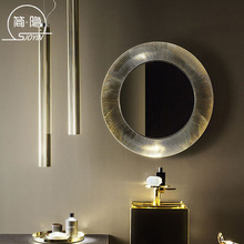 亞克力浴室鏡櫃鏡子掛牆式美容梳化妝鏡智能圓形衛生間帶led燈鏡Z