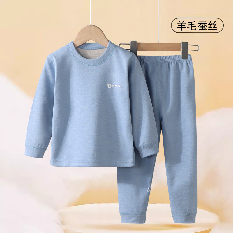Conjunto de ropa interior infantil de doble cara de lana y seda para niños y niñas, otoño e invierno, para niños mayores, parte superior e inferior.