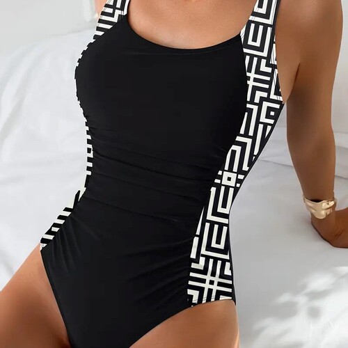 Minimalist Black One-Piece Swimsuit for Women - Elegant and Body-Concealing, with a Western and European Style